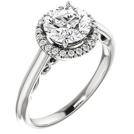 Round Halo Moissanite Engagement Ring with Scrolls
