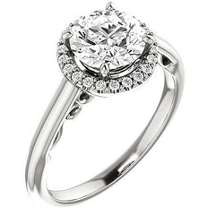Round Halo Moissanite Engagement Ring with Scrolls