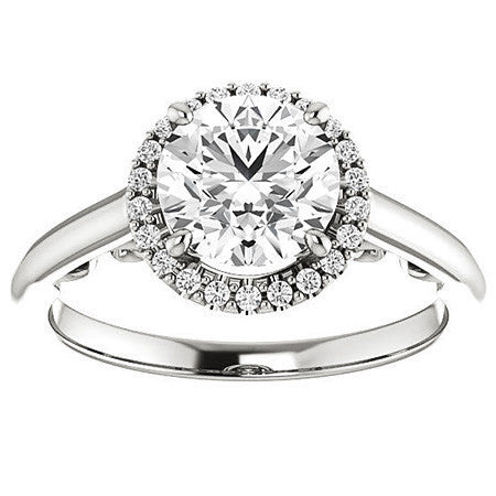 Round Halo Moissanite Engagement Ring with Scrolls