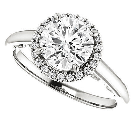 Round Halo Moissanite Engagement Ring with Scrolls