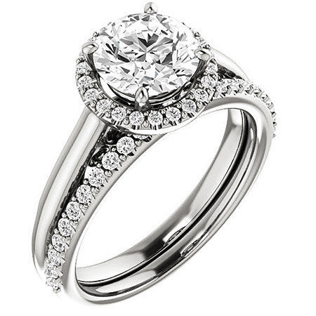 Round Halo Moissanite Engagement Ring with Scrolls