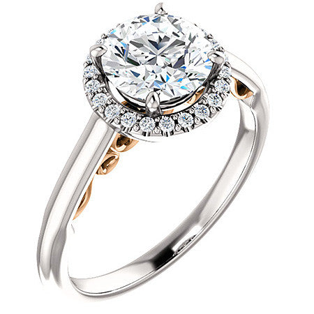 Round Halo Moissanite Engagement Ring with Scrolls
