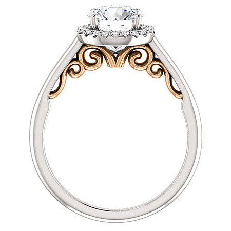 Round Halo Moissanite Engagement Ring with Scrolls
