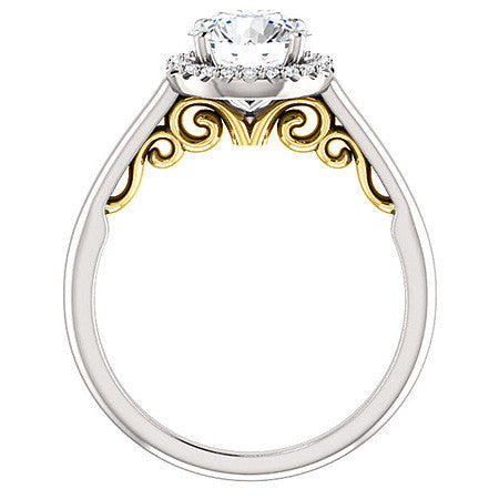 Round Halo Moissanite Engagement Ring with Scrolls