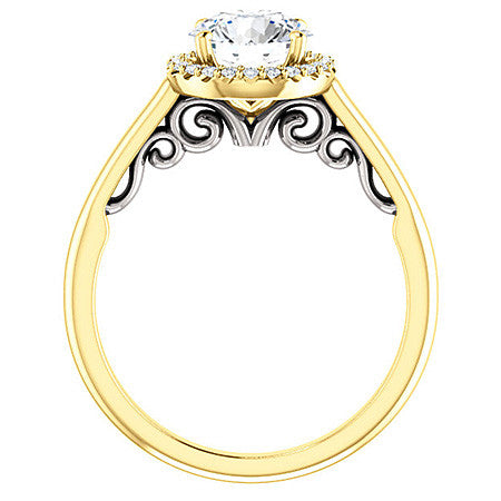 Round Halo Moissanite Engagement Ring with Scrolls
