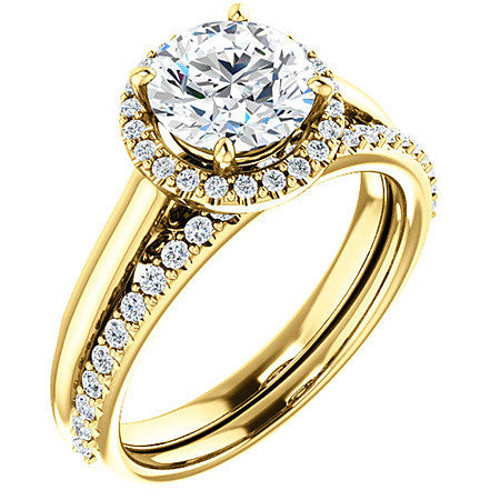 Round Halo Moissanite Engagement Ring with Scrolls