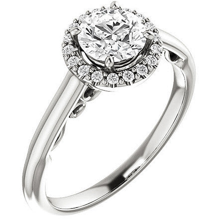 Round Halo Moissanite Engagement Ring with Scrolls