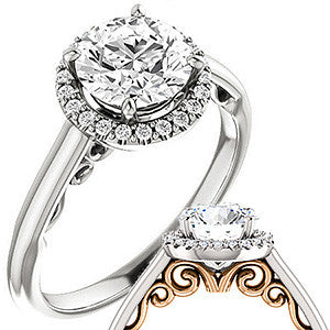 Round Halo Moissanite Engagement Ring with Scrolls
