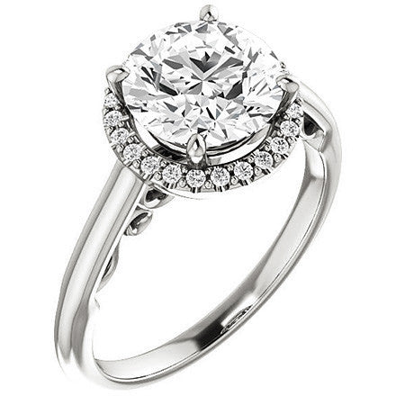 Round Halo Moissanite Engagement Ring with Scrolls