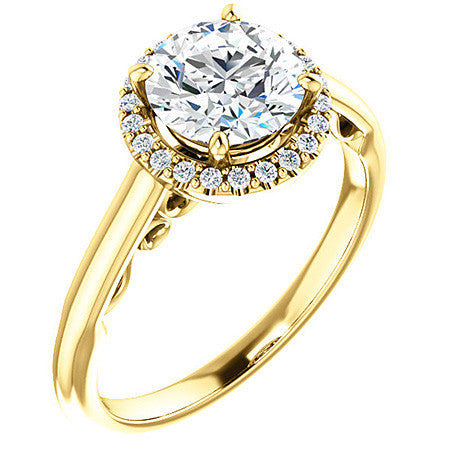 Round Halo Moissanite Engagement Ring with Scrolls