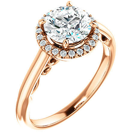 Round Halo Moissanite Engagement Ring with Scrolls