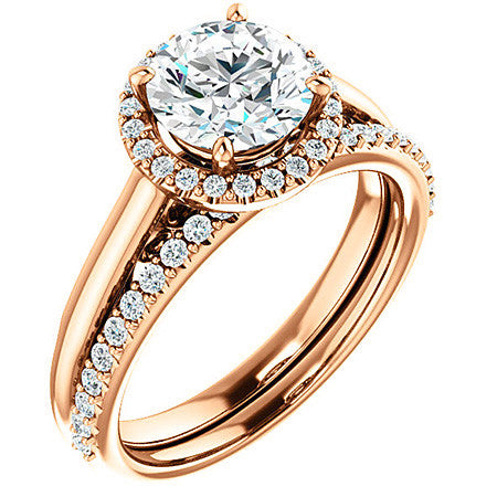 Round Halo Moissanite Engagement Ring with Scrolls