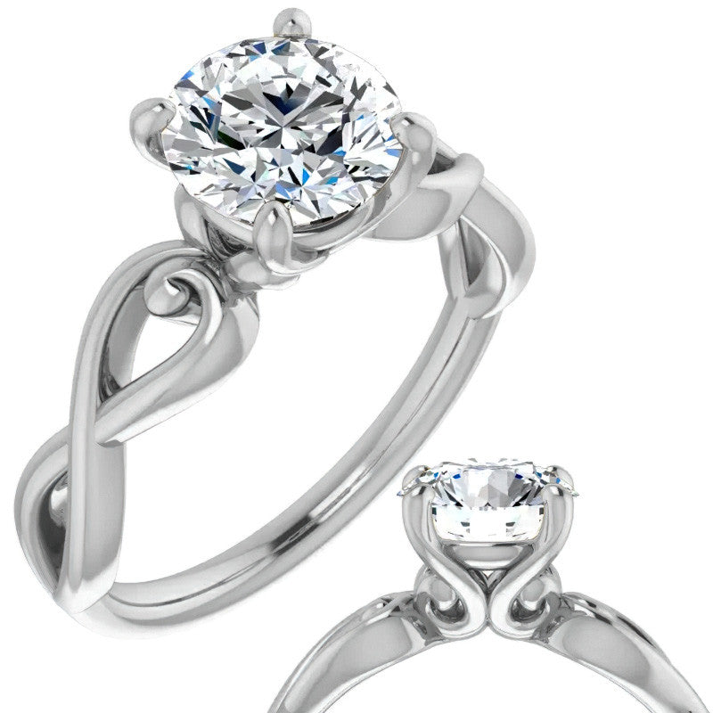 Round Twisted Scroll Solitaire Ring