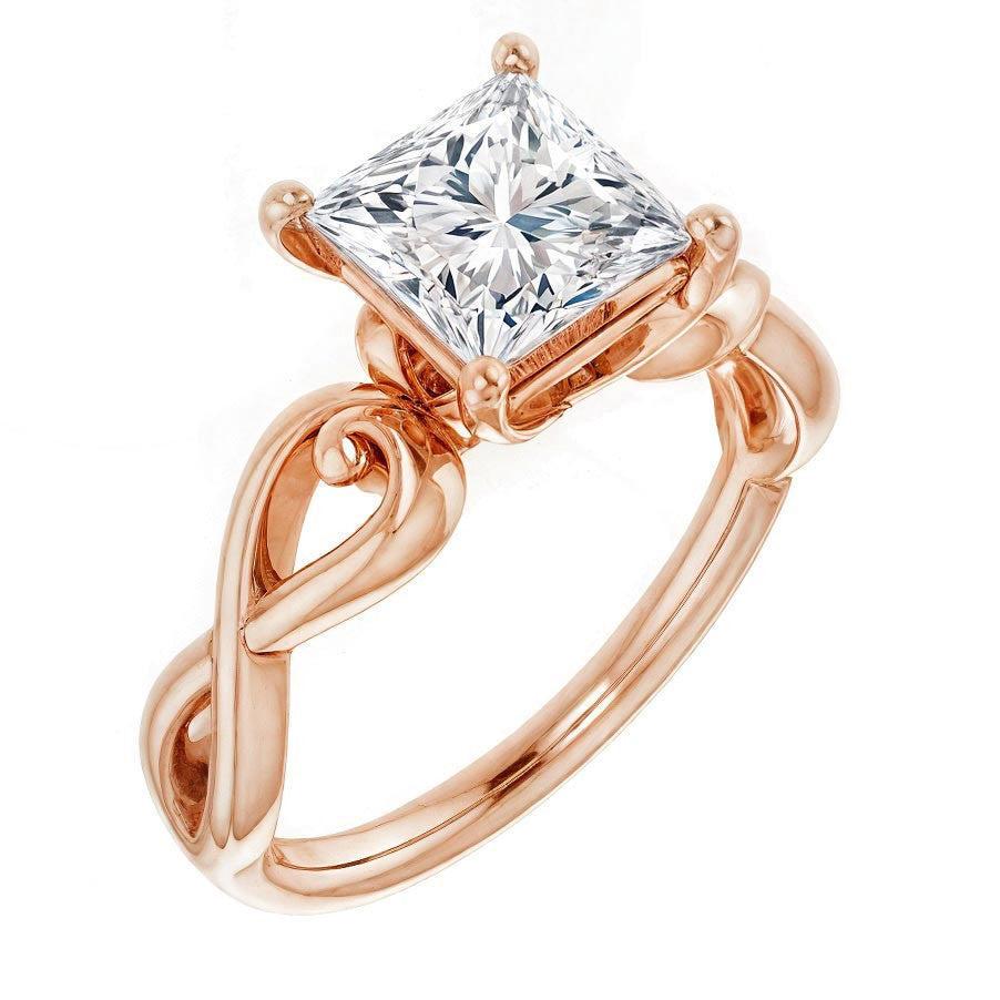 Princess Moissanite Twisted Scroll Solitaire Ring