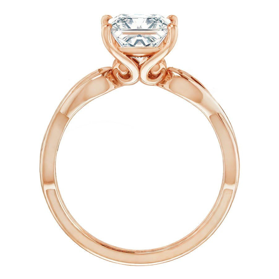 Princess Moissanite Twisted Scroll Solitaire Ring