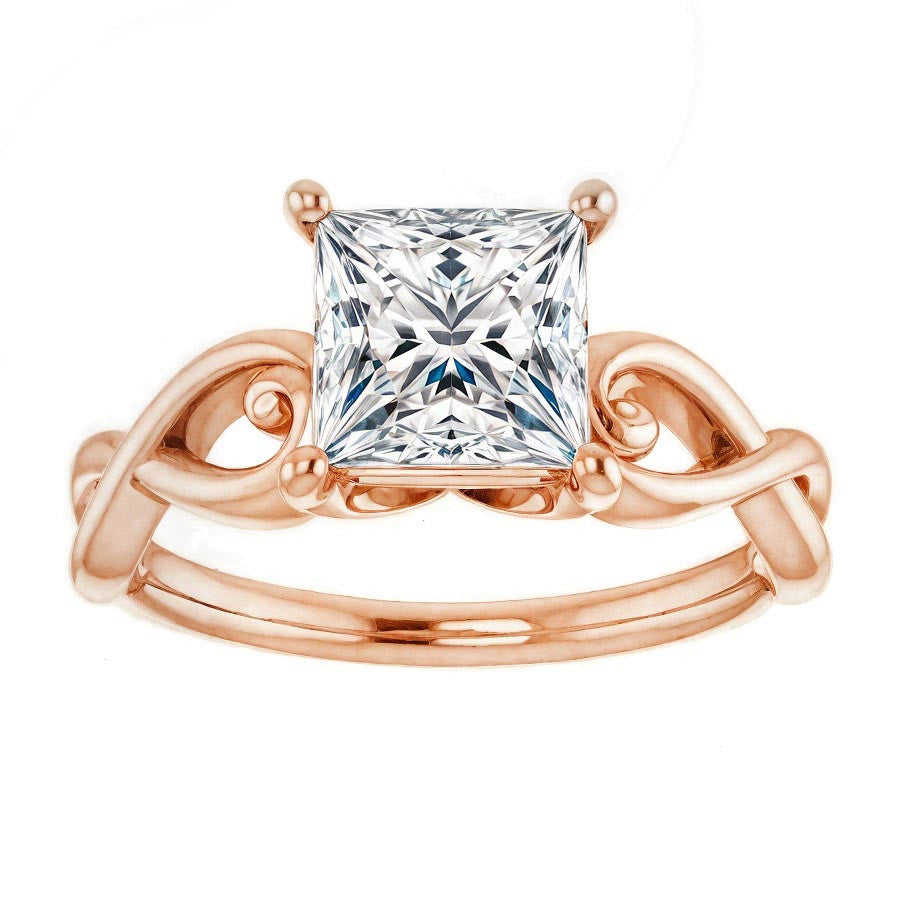 Princess Moissanite Twisted Scroll Solitaire Ring
