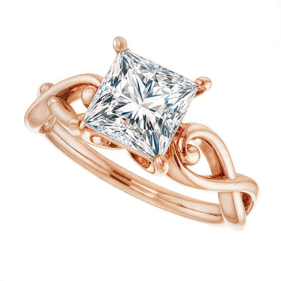 Princess Moissanite Twisted Scroll Solitaire Ring
