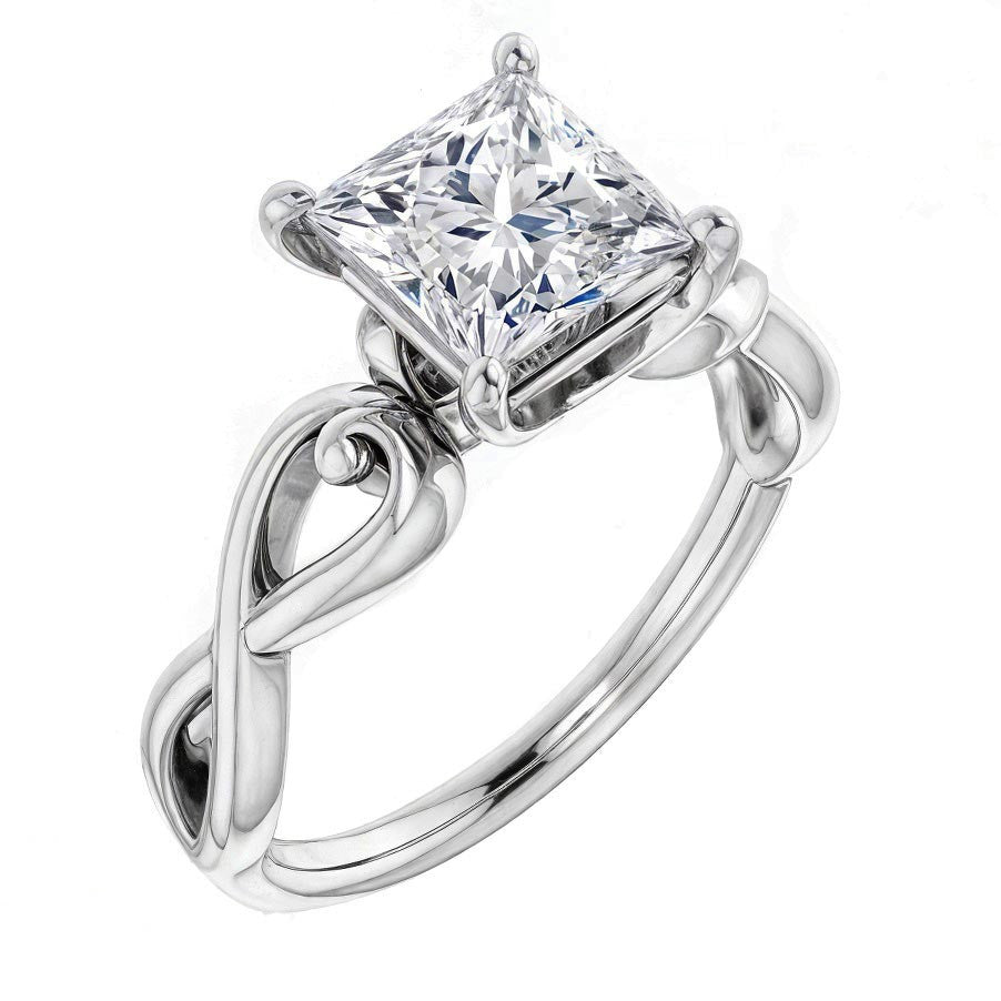 Princess Moissanite Twisted Scroll Solitaire Ring