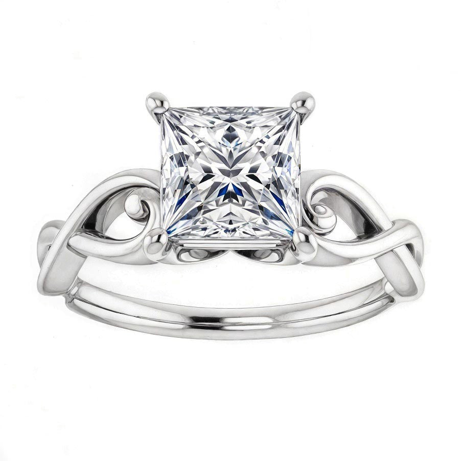 Princess Moissanite Twisted Scroll Solitaire Ring