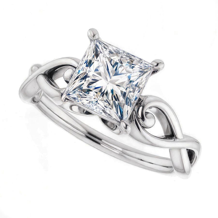 Princess Moissanite Twisted Scroll Solitaire Ring