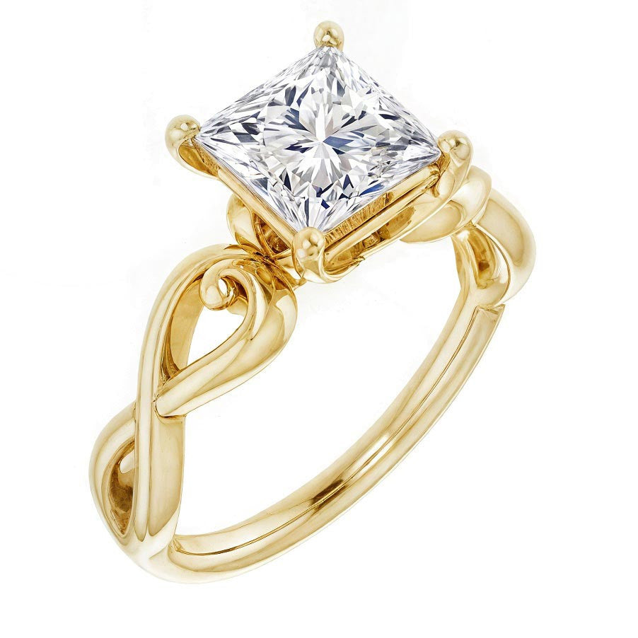 Princess Moissanite Twisted Scroll Solitaire Ring