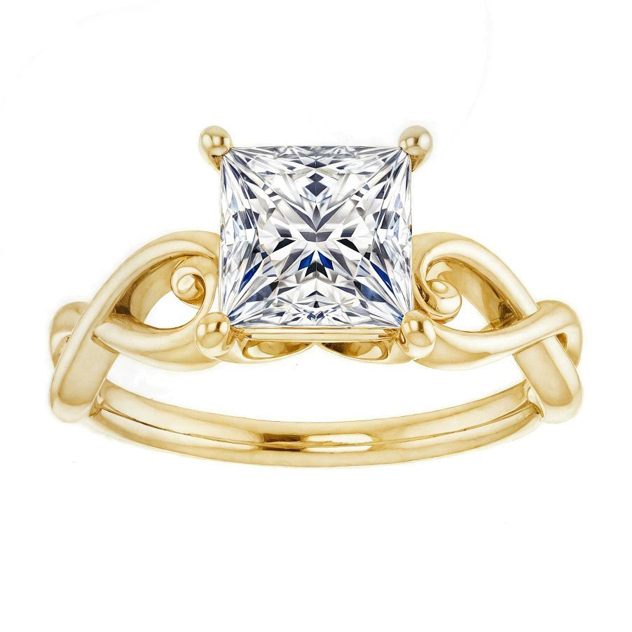 Princess Moissanite Twisted Scroll Solitaire Ring