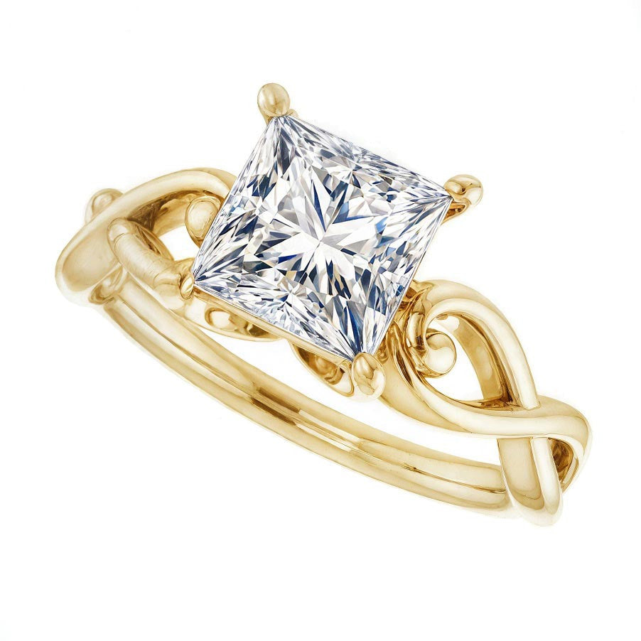 Princess Moissanite Twisted Scroll Solitaire Ring