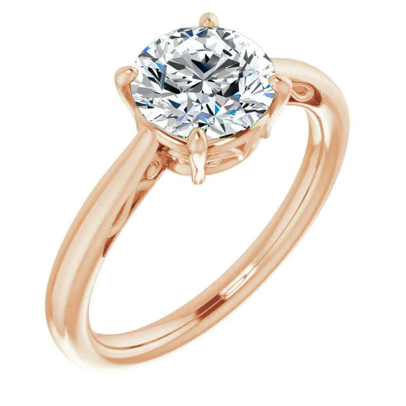 Round Brilliant Moissanite Scroll Accented Solitaire Ring