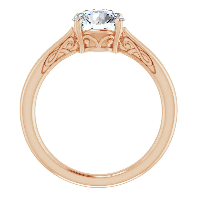 Round Brilliant Moissanite Scroll Accented Solitaire Ring