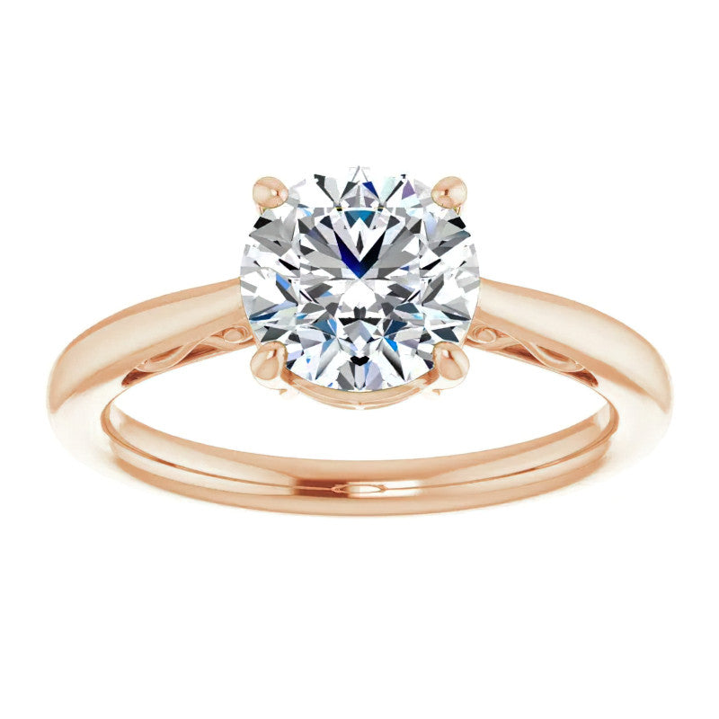 Round Brilliant Moissanite Scroll Accented Solitaire Ring