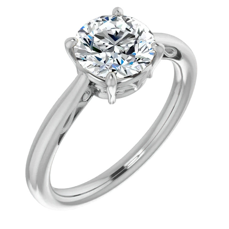 Round Brilliant Moissanite Scroll Accented Solitaire Ring
