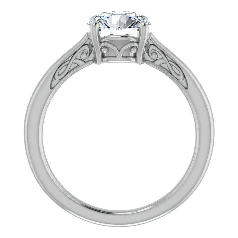 Round Brilliant Moissanite Scroll Accented Solitaire Ring