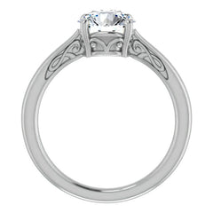 Round Brilliant Moissanite Scroll Accented Solitaire Ring