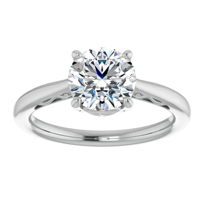 Round Brilliant Moissanite Scroll Accented Solitaire Ring