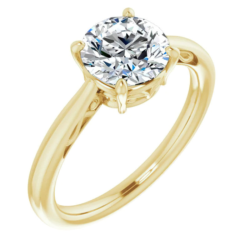Round Brilliant Moissanite Scroll Accented Solitaire Ring