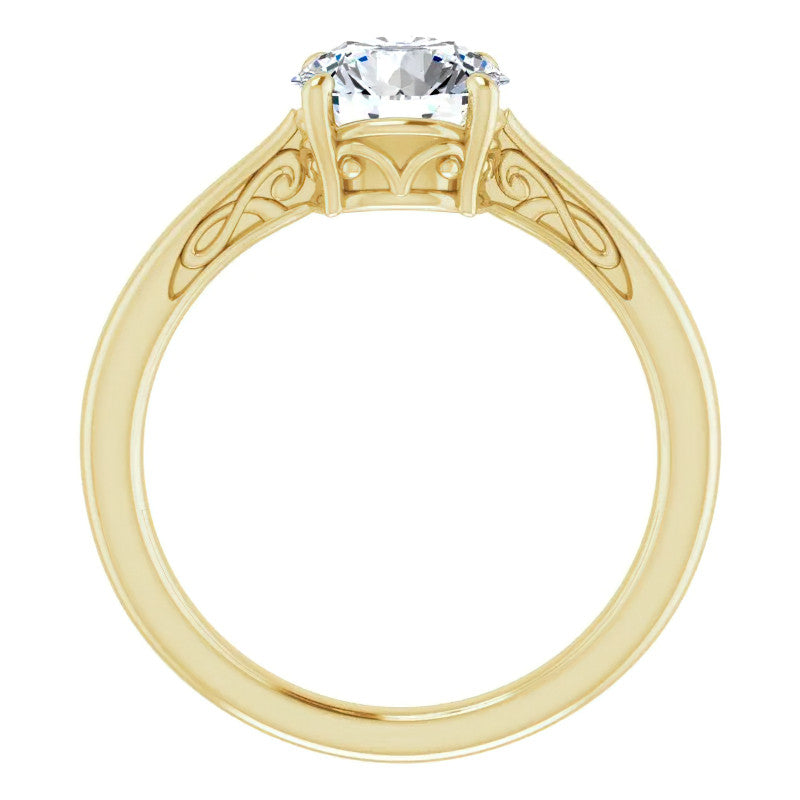 Round Brilliant Moissanite Scroll Accented Solitaire Ring