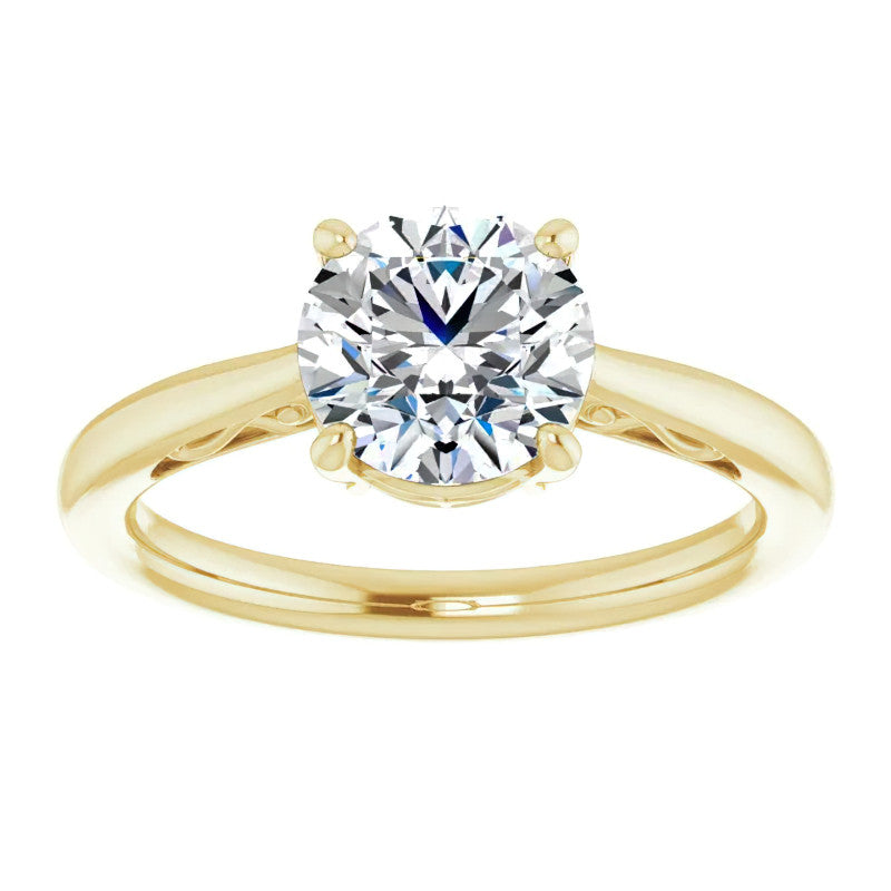 Round Brilliant Moissanite Scroll Accented Solitaire Ring