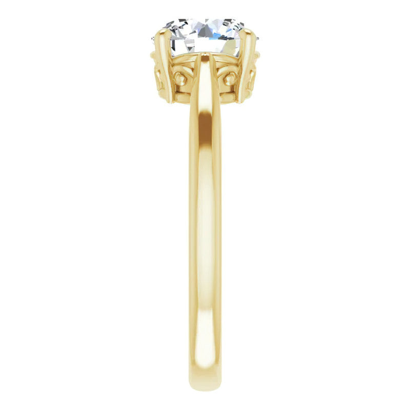 Round Brilliant Moissanite Scroll Accented Solitaire Ring