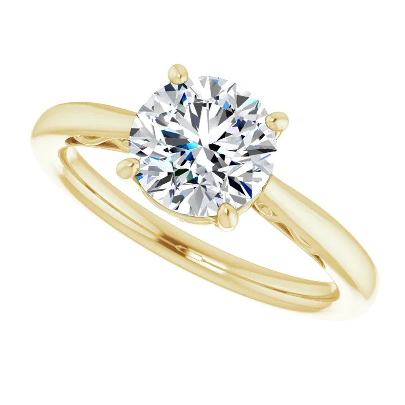 Round Brilliant Moissanite Scroll Accented Solitaire Ring