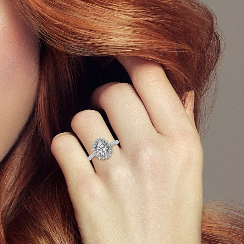 Oval Moissanite Snowflake Halo Ring