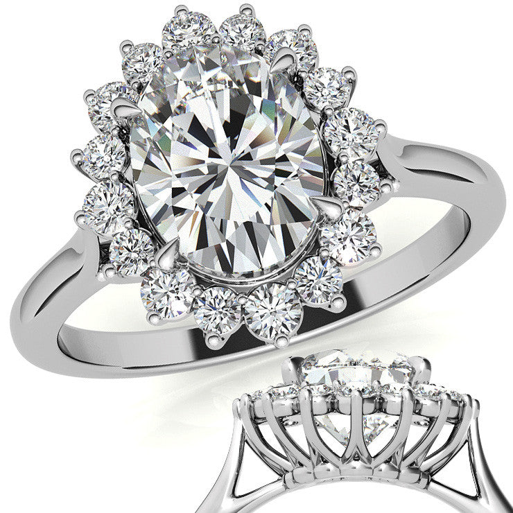 Oval Moissanite Snowflake Halo Ring