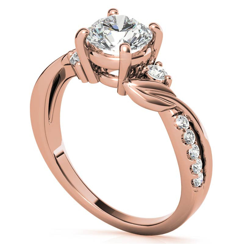 Round Brilliant Moissanite Nature Inspired Design Engagement Ring