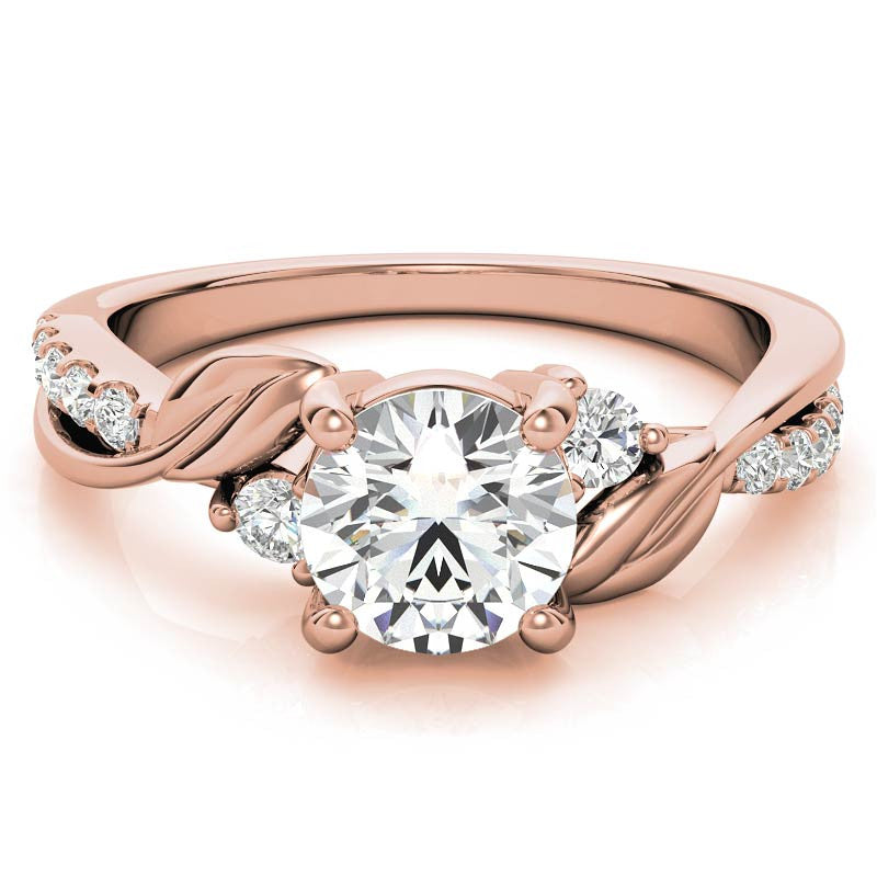 Round Brilliant Moissanite Nature Inspired Design Engagement Ring
