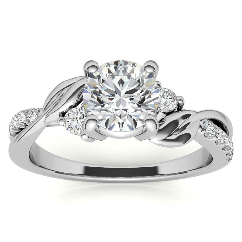 Round Brilliant Moissanite Nature Inspired Design Engagement Ring