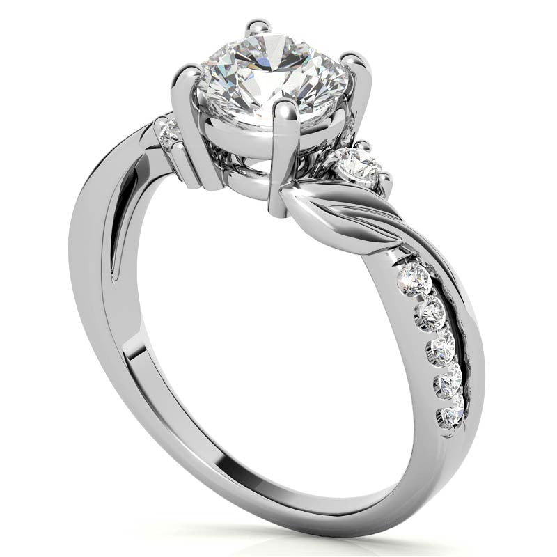 Round Brilliant Moissanite Nature Inspired Design Engagement Ring