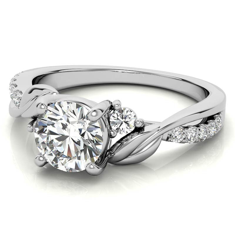 Round Brilliant Moissanite Nature Inspired Design Engagement Ring