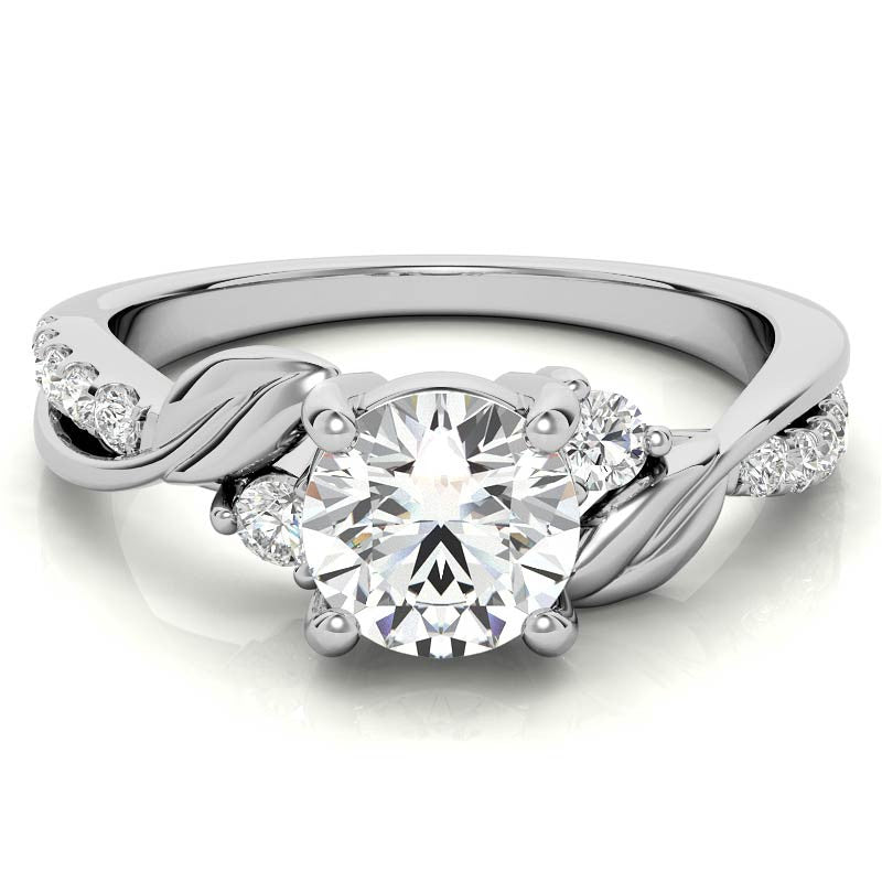 Round Brilliant Moissanite Nature Inspired Design Engagement Ring
