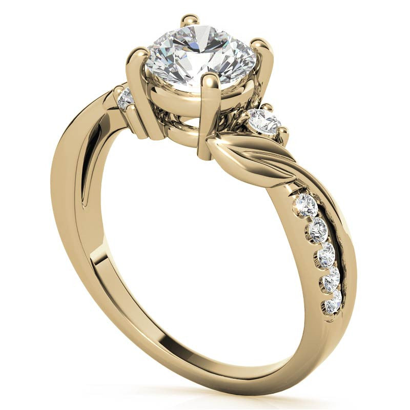 Round Brilliant Moissanite Nature Inspired Design Engagement Ring