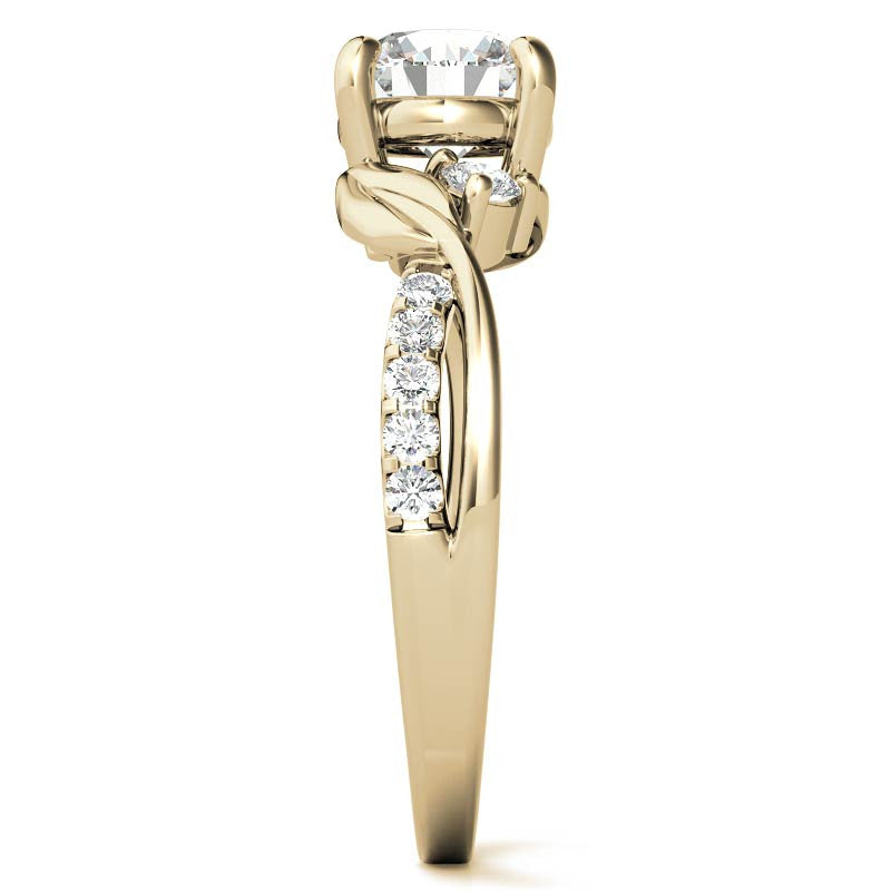 Round Brilliant Moissanite Nature Inspired Design Engagement Ring
