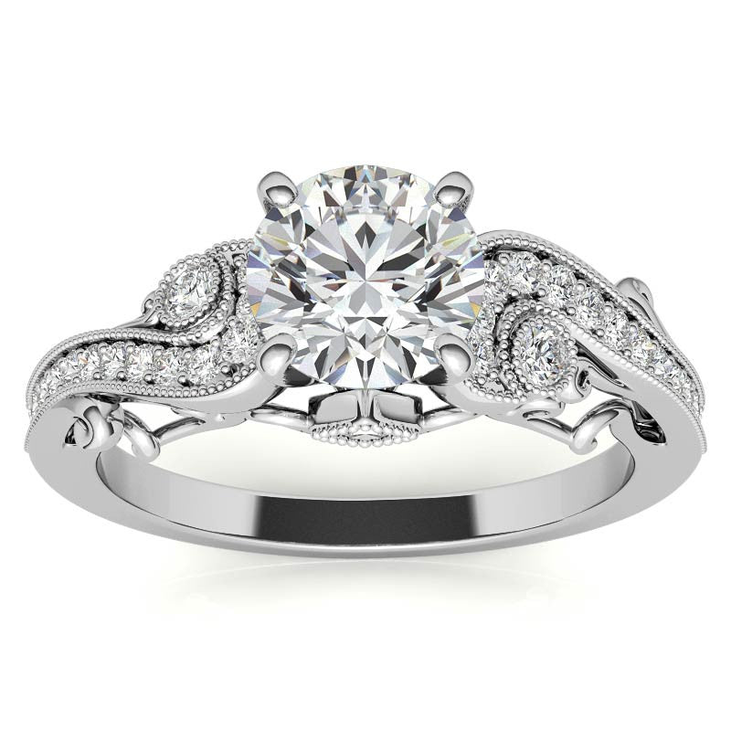 Antique Moissanite Engagement Ring with Milgrain Accents